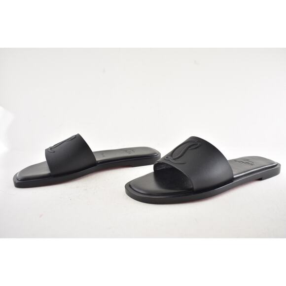 Christian Louboutin CL Mule Flat Black Leather Logo Slide Slip On Sandal 38.5 - Picture 15 of 16